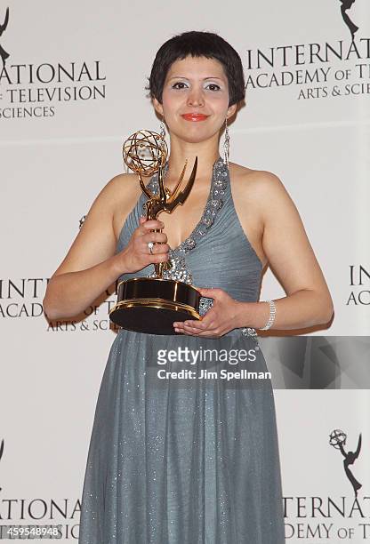 Emmy Award winner for Documentary 'Frihet bakom galler' Co-director and producer Maryam Ebrahimi poses in the press room at the 2014 International...
