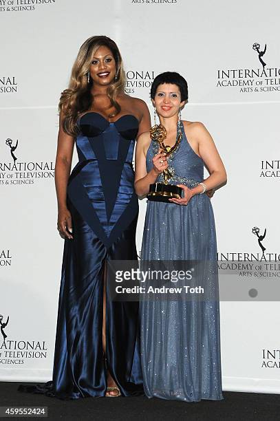 Actress and presenter Laverne Cox and Emmy Award winner for Documentary 'Frihet bakom galler ' Co-director and producer Maryam Ebrahimi attend the...