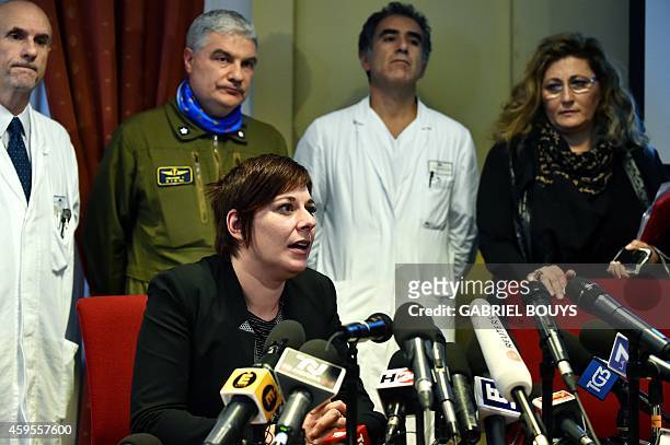 Cecilia Strada, president of Emergency and wife of the charity's founder, speaks during a news conference at the Lazzaro Spallanzani Institute in...
