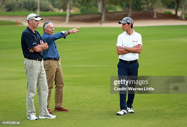 Golf in Abu Dhabi Ambassador, Matteo Manassero of Italy and Peter German, Abu Dhabi HSBC Championship Tournament Director host a lunch and course...