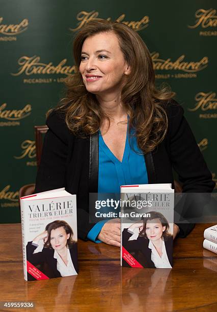 Valerie Trierweiler signs copies of her book 'Thanks for the moment' at Hatchards on November 25, 2014 in London, England.