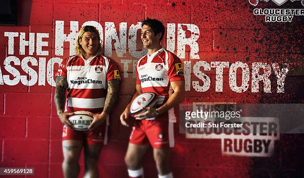 Gloucester Rugby and Wales players James Hook and Richard Hibbard, pictured at Kingsholm Stadium on August 13, in Gloucester, England.