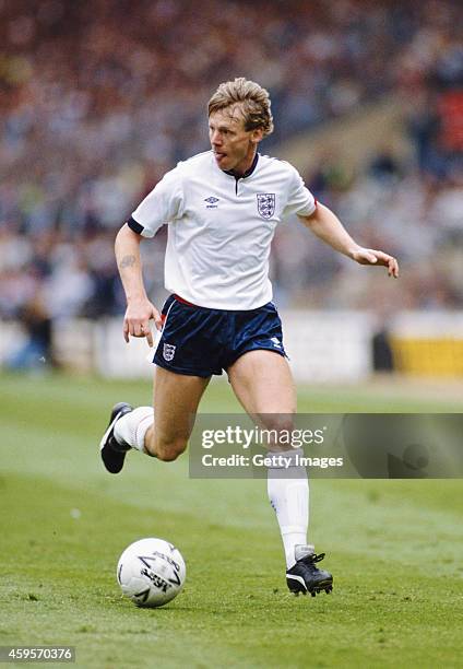 England player Stuart Pearce in action during a World Cup Qualifier at Wembley Stadium between England and Poland on June 3, 1989 in London, England.