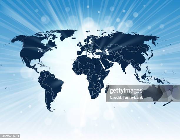 bright world map and continents - macro view stock illustrations