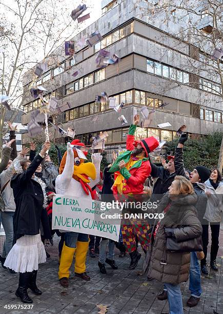Jesus Poveda , president of the Provida Association of Madrid, and anti-abortion activists throw leaflets during a gathering against abortion in...