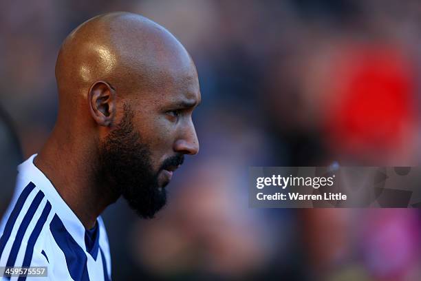 Nicolas Anelka of West Brom looks on during the Barclays Premier League match between West Ham United and West Bromwich Albion at Boleyn Ground on...