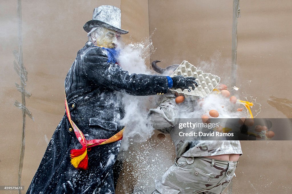 Els Enfarinats Festival Celebrated With Flour Fight In Ibi