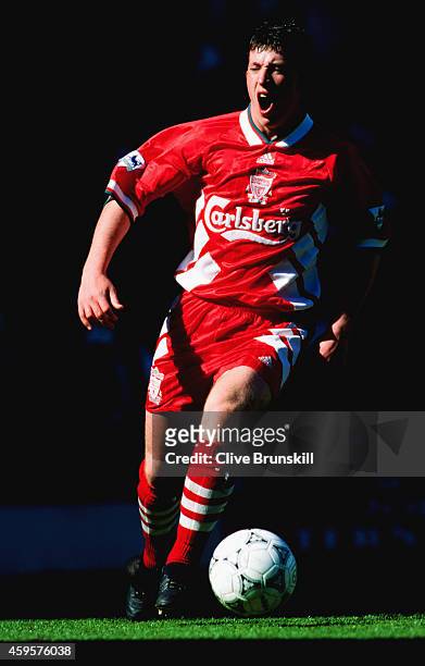 Liverpool striker Robbie Fowler reacts during an FA Premier League game between Liverpool and Norwich City at Anfield on April 30, 1994 in Liverpool,...