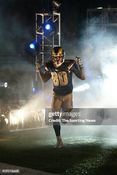 Isaac Bruce of the St. Louis Rams makes his way on to the field during a game against the Chicago Bears on December 11, 2006 at the Edward Jones Dome...