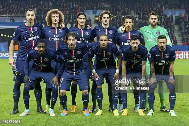 Zlatan Ibrahimovic of Paris Saint-Germain, David Luiz of Paris Saint-Germain, Edison Cavani of Paris Saint-Germain, Adrien Rabiot of Paris...