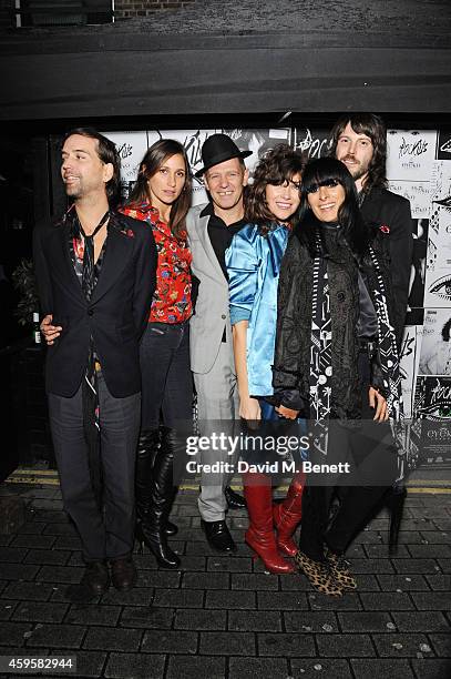 Alister Mackie, Rosemary Ferguson, Paul Simonon, Jess Morris, Serena Rees and Tim Rockins attend the launch of the Rockins For Eyeko collection at...