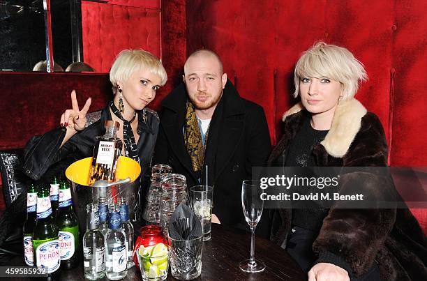 Sharna Liguz, Tom Beard and guest attend the launch of the Rockins For Eyeko collection at The Scotch of St James on November 25, 2014 in London,...