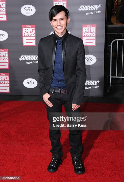 Cole Plante arrives at the Los Angeles premiere of 'Big Hero 6' held at the El Capitan Theatre on November 4, 2014 in Hollywood, California.
