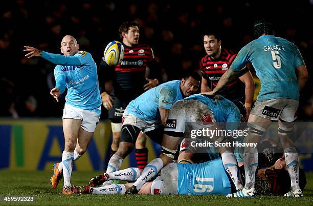 Paul Hodgson of Worcester during the Aviva Premiership match between Worcester Warriors and Saracens at Sixways Stadium on December 28, 2013 in...