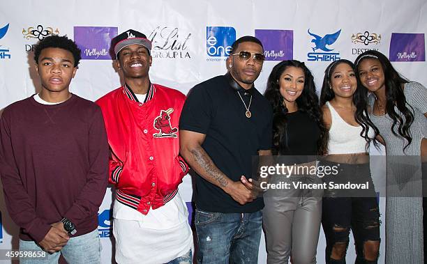 Rapper Nelly and model Shantel Jackson attend eOne and BET present "Nellyville" premiere party at OHM Nightclub on November 25, 2014 in Hollywood,...