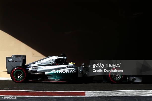 Pascal Wehrlein of Germany and Mercedes drives during day two of Formula One testing at Yas Marina Circuit on November 26, 2014 in Abu Dhabi, United...