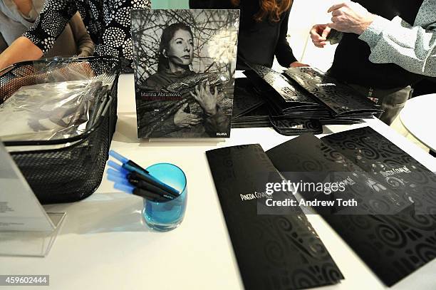 General view of atmosphere at the Marina Abramovic and Pineda Covalin collaborative design benefit event at MOMA Design Store on November 25, 2014 in...