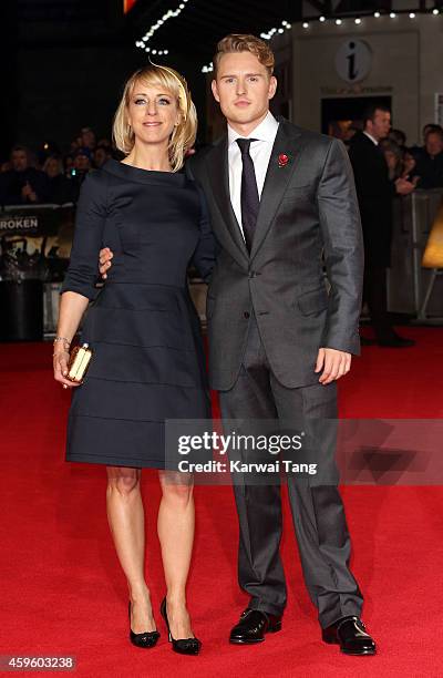 Claudie Blakley and Ross Anderson attends the UK Premiere of "Unbroken" at Odeon Leicester Square on November 25, 2014 in London, England.