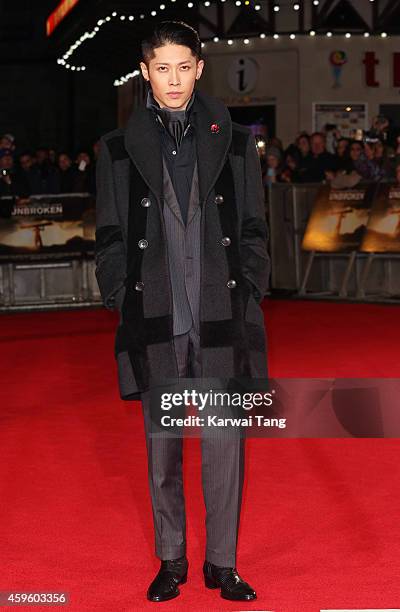 Miyavi attends the UK Premiere of "Unbroken" at Odeon Leicester Square on November 25, 2014 in London, England.