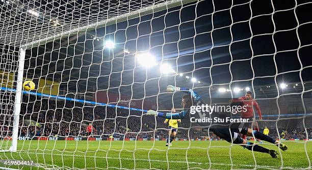 Cardiff City player Fraizer Campbell scores the second goal past Sunderland keeper Vito Mannone during the Barclays Premier League match between...