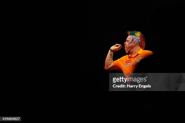 Peter Wright of England in action during his quarter final match against Wes Newton of England on day thirteen of the Ladbrokes.com World Darts...