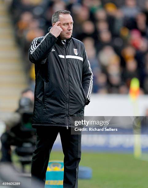 Rene Meulensteen, manager of Fulham during the Barclays Premier League match between Hull City and Fulham at KC stadium on December 28, 2013 in Hull,...