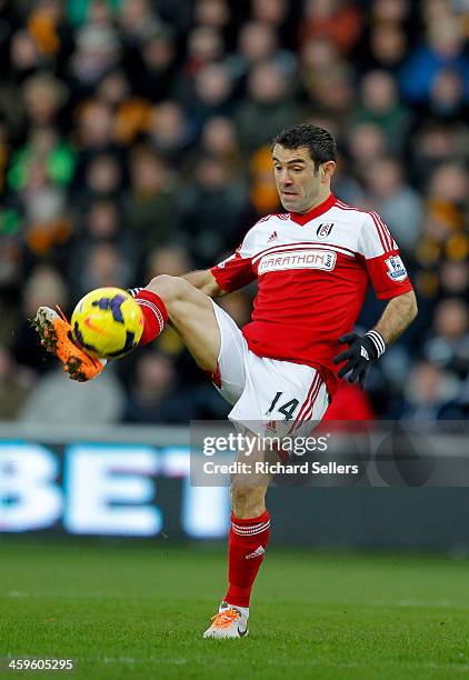 Giorgios Karagounis of Fulham in action during the Barclays Premier League match between Hull City and Fulham at KC stadium on December 28, 2013 in...
