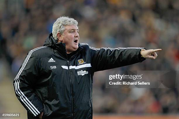 Steve Bruce, manager of Hull City during the Barclays Premier League match between Hull City and Fulham at KC stadium on December 28, 2013 in Hull,...