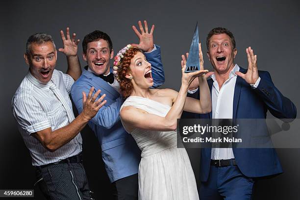Anthony Field, Lachlan Gillespie, Emma Watkins, and Simon Pryce of the Wiggles pose for a portrait during the 28th Annual ARIA Awards 2014 at the...