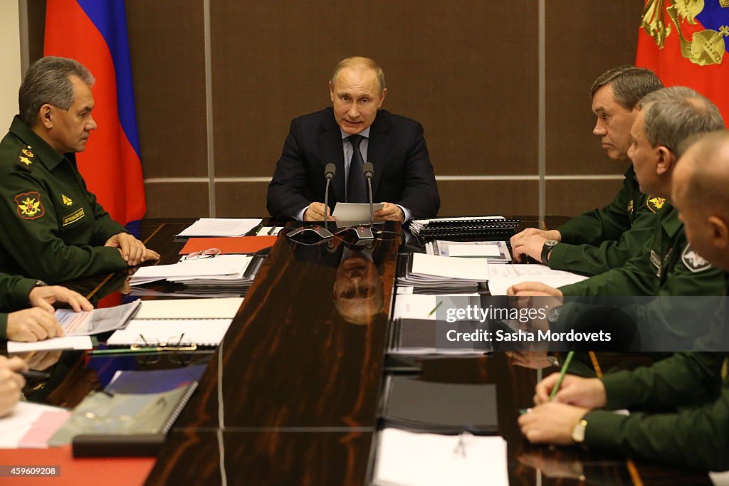 Russian President Vladimir Putin Attends A Meeting With The Russian Defence Ministry