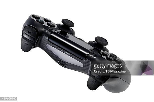 Detail of a Sony PlayStation DualShock 4 controller photographed on a white background, taken on November 12, 2013.
