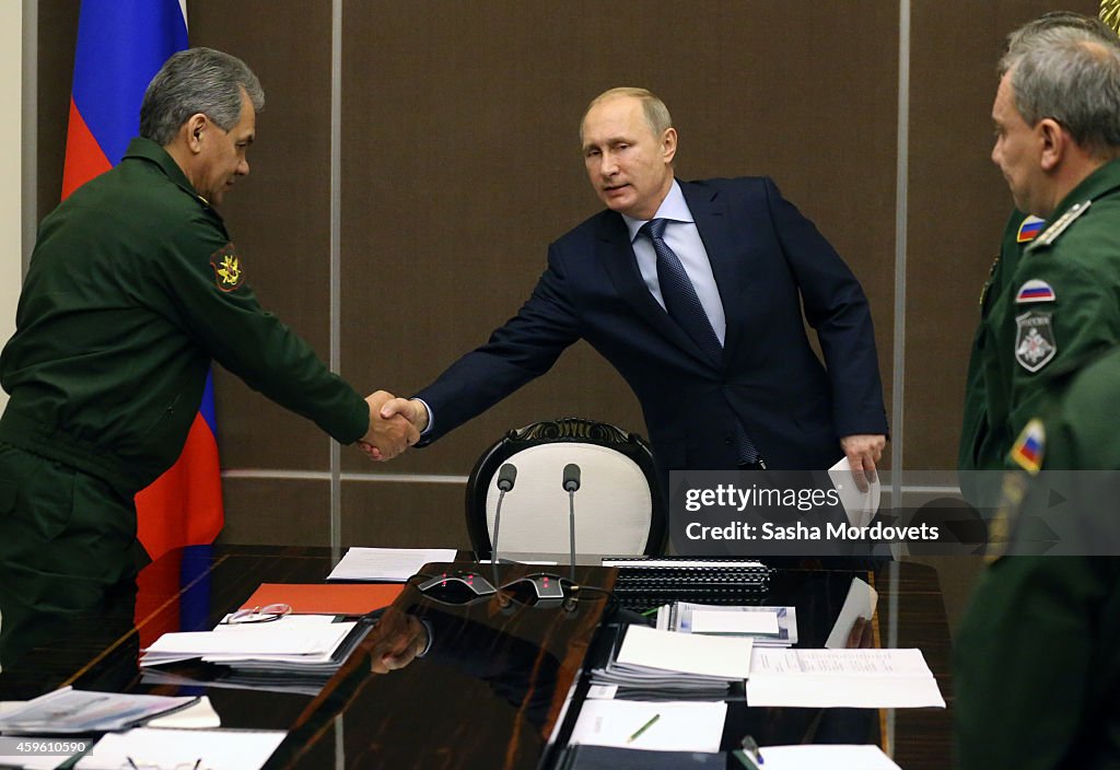 Russian President Vladimir Putin Attends A Meeting With The Russian Defence Ministry