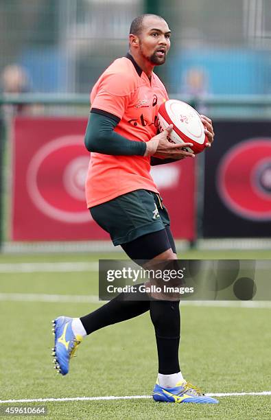 Cornal Hendricks of South Africa during the Springboks training session at Cardiff Arms Park on November 26, 2014 in Cardiff, Wales.
