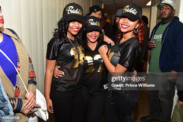 Bahja Rodriguez, Breaunna Womack and Zonnique Pullins of the OMG Girlz attend Campgiving at Cobb County Civic Center on November 25, 2014 in Atlanta,...