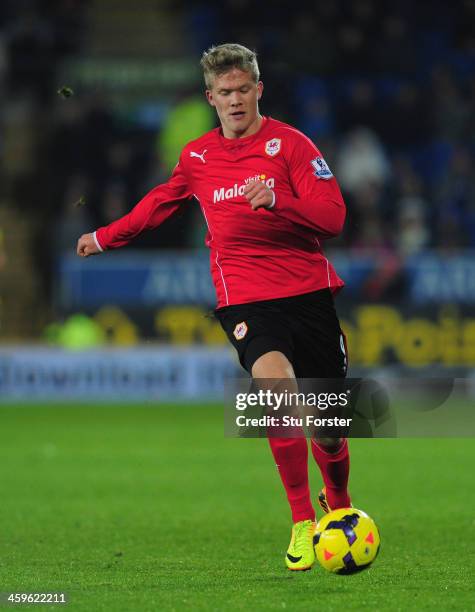 Cardiff City player Andreas Cornelius in action during the Barclays Premier League match between Cardiff City and Sunderland at Cardiff City Stadium...