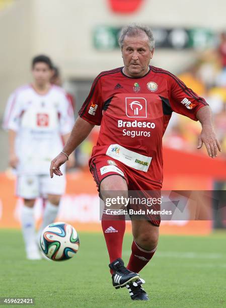 Brazilian former football star Zico in action during a charity football match organized by former Brazilian national team player Zico, at Maracana...