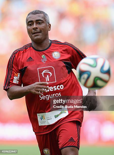 Brazilian former football star Romario in action during a charity football match organized by former Brazilian national team player Zico, at Maracana...