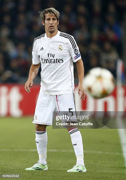 Fabio Coentrao of Real Madrid in action during the UEFA Champions League Group B match between FC Basel 1893 and Real Madrid CF at St. Jakob-Park...