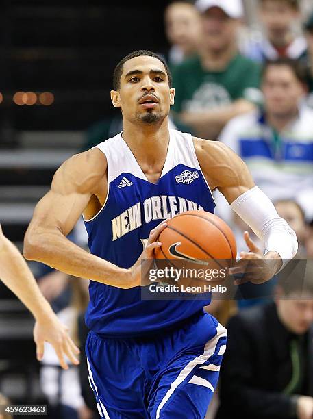 Cory Dixon of the New Orleans Privateers brings the ball up the court during the second half of the game against the Michigan State Spartans at the...