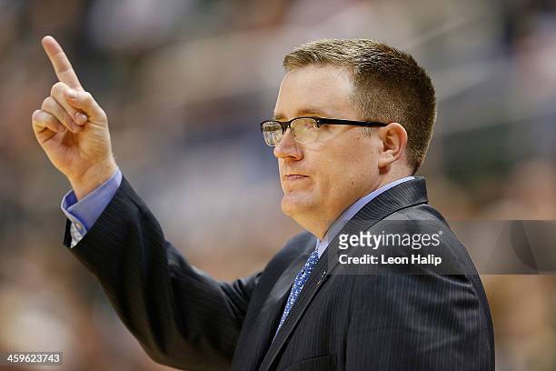 New Orleans Privateers head basketball coach Mark Slessinger reacts during the first half of the game against the Michigan State Spartans at the...