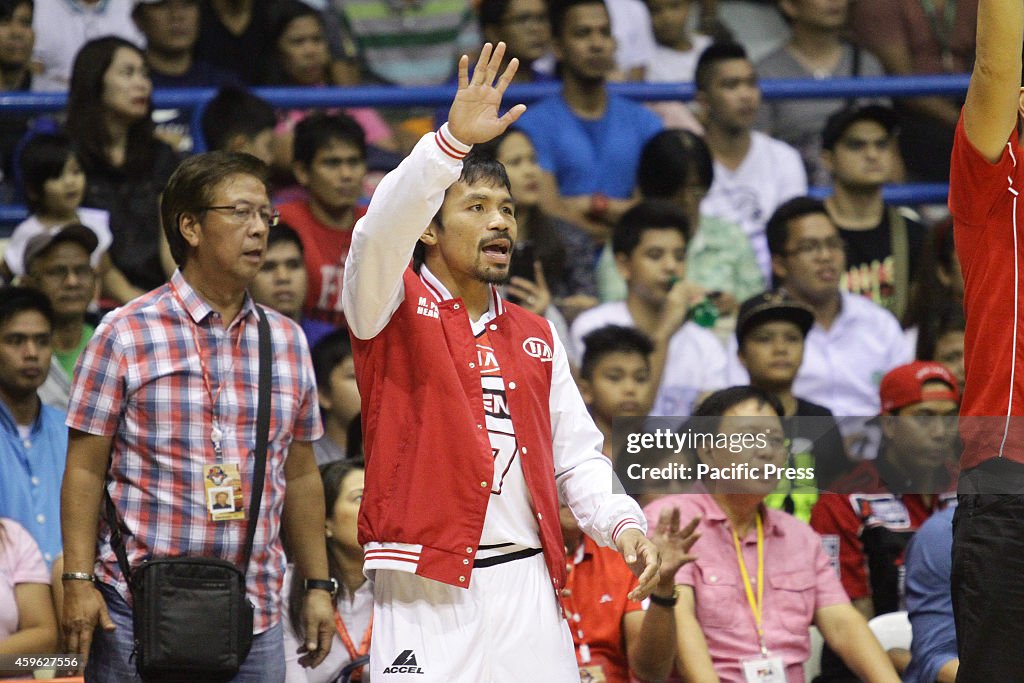 Manny Pacquiao head coach of KIA Sorento gestures to his...