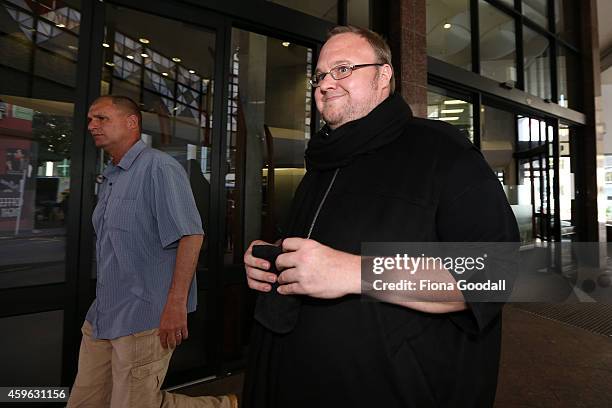 Internet Party Founder Kim Dotcom leaves Auckland District Court where he was appearing a bail hearing on November 27, 2014 in Auckland, New Zealand....
