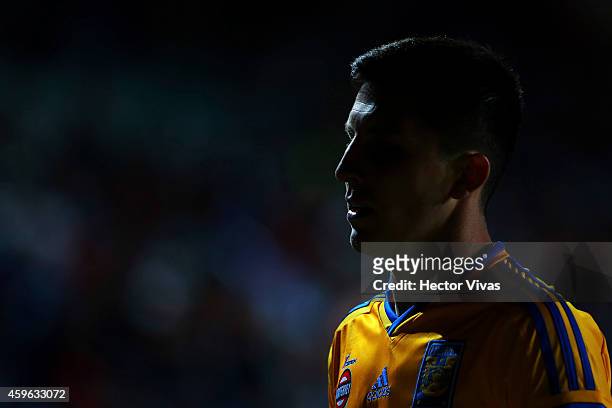 Jose Francisco Torres of Tigres looks on during a quarterfinal first leg match between Pachuca and Tigres as part of the Apertura 2014 Liga MX at...