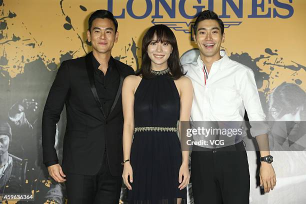 Actor Eddie Peng, actress Wang Luodan and South Korea actor Choi Siwon attend director Roy Chow's film "Rise of the Legend" premiere on November 26,...