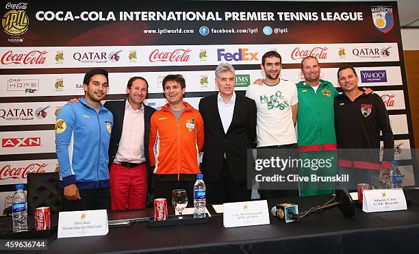 Treat Huey, player coach for the Manila Mavericks, Morgan Menahem CEO of the IPTL, Fabrice Santoro, player coach for the Micromax Indian Aces, Eric...