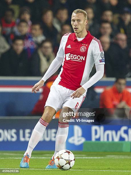 Mike van der Hoorn of Ajax during the UEFA Champions League group F match between Paris Saint-Germain and Ajax Amsterdam on November 24, 2014 at the...