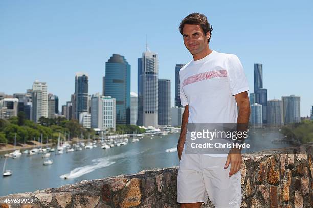 Roger Federer of Switzerland poses for a photograph at Kangaroo Point during day one of the 2014 Brisbane International at Queensland Tennis Centre...