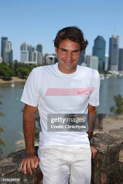 Roger Federer of Switzerland poses for a photograph at Kangaroo Point during day one of the 2014 Brisbane International at Queensland Tennis Centre...