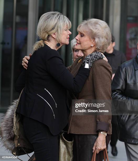 Julia Somerville and Angela Rippon sighting at the BBC on November 27, 2014 in London, England.