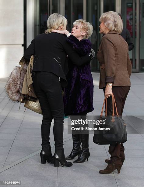 Julia Somerville, Gloria Hunniford and Angela Rippon sighting at the BBC on November 27, 2014 in London, England.